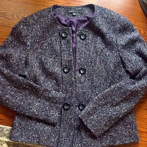 LAFAYETTE 148 tweed speck purple WOOL blazer jacket size 14 open front like new